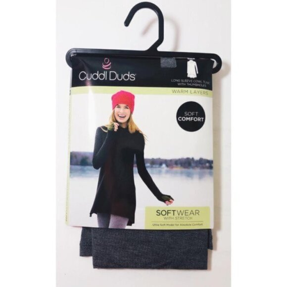 Cuddl Duds Womens Gray Plaid Cowl Neck Long Sleeve Soft Wear Tunic Top Sz M New - Picture 2 of 6